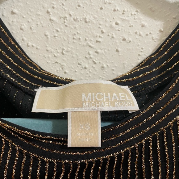 Michael Kors Black and Metallic Stripe Cold Shoulder Long Sleeve Top Blouse - Picture 2 of 13